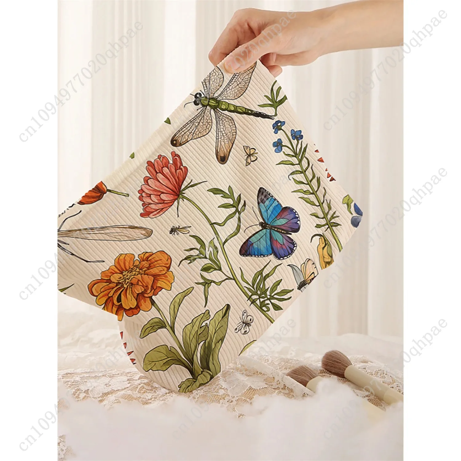 1 حقيبة مكياج سروال قصير منقوشة بالزهور، صندوق تخزين مكياج بسحاب خفيف الوزن، حقيبة متعددة الوظائف مع بطانة #2