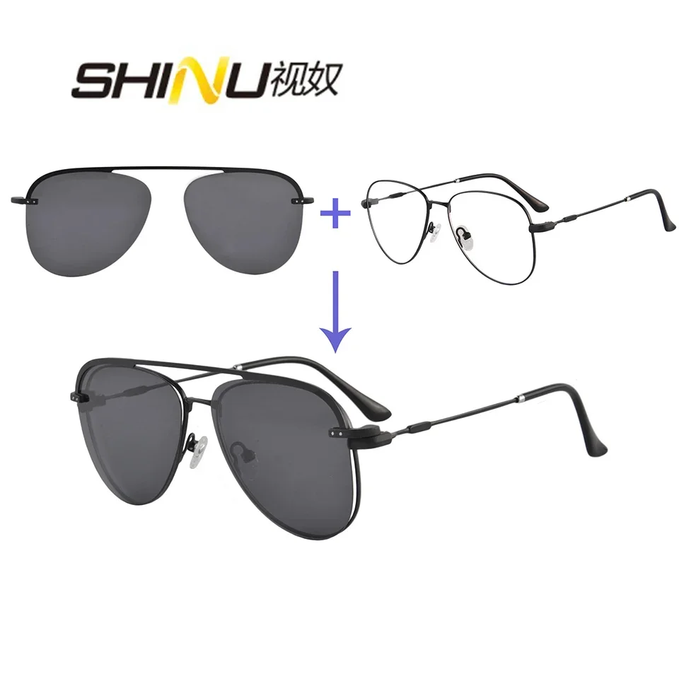 Очки по рецепту для мужчин, поляризационные солнцезащитные очки на клипсе, прогрессивные мультифокальные солнцезащитные очки с магнитным зажимом, линзы для близорукости Очки по рецепту для мужчин, поляризационные солнцезащитные очки на клипсе, прогрессивные мультифокальные солнцезащитные очки с магнитным зажимом, линзы для близорукости