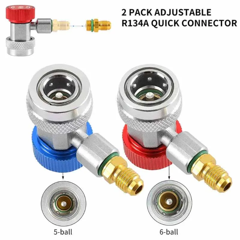 R134A Quick Connector Adapter Coupler Auto A/C Manifold Gauge Low/High Fitting Adjustable R134a Adapters and AC Hose Fittings