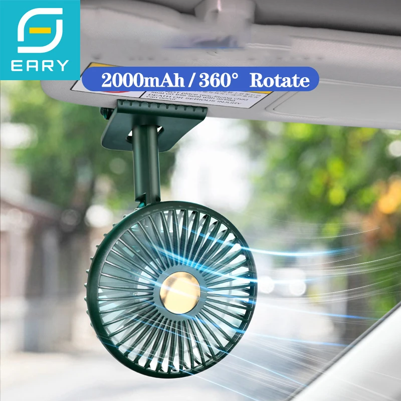 

Eary Car Head Shaking Clip Fan for Visor 2000mAh USB Rechargeable Fan 360 Rotate with Light 3 Speed Powerful Summer Cooling Fans
