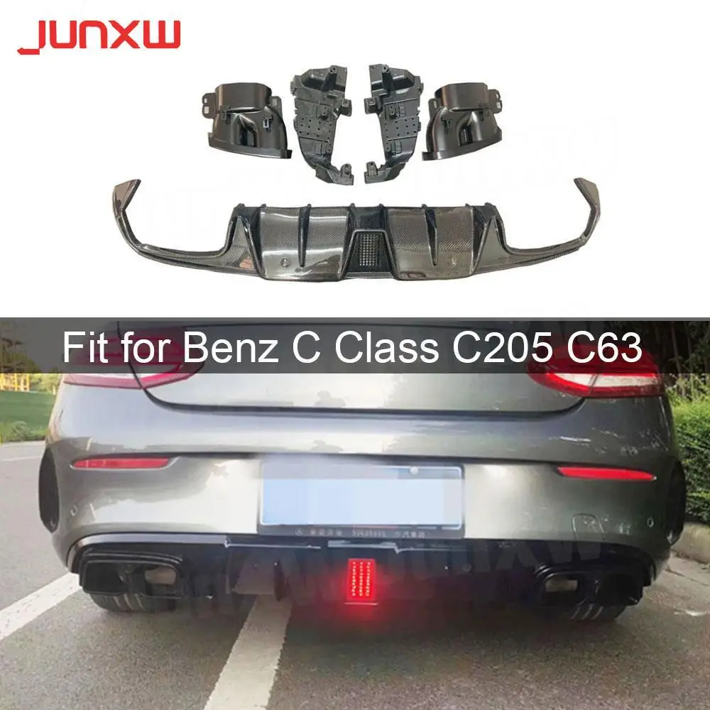 

Carbon Fiber Car Rear Bumper Diffuser Lip with Exhaust for Mercedes Benz C Class C205 C63 AMG Coupe 2 Door 2015-2019 FRP