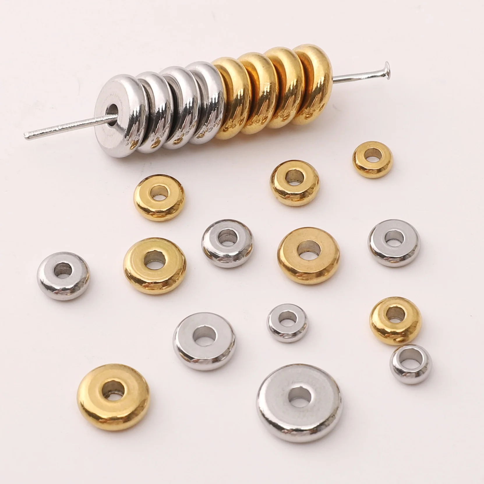 5-50Pcs Multi Size Stainless Steel Flat Round Spacers Gold/Silver Color Spacer Beads Jewelry Making Accessories For DIY Bracelet