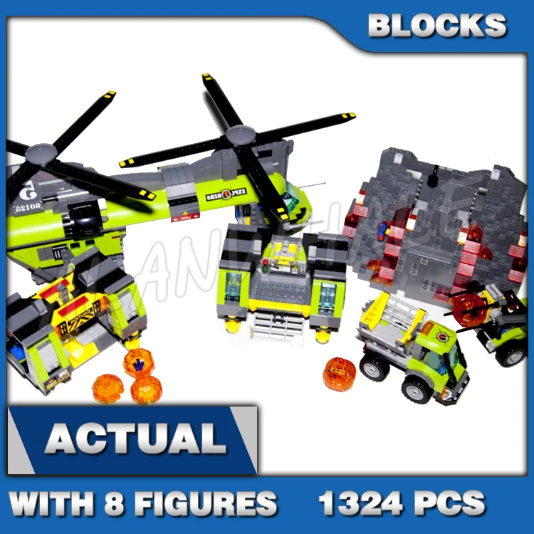 

1324pcs City Volcano Heavy-Lift Helicopter Mobile Lab Boulder Cracker Dumper 10642 Building Block Toys Compatible With Model