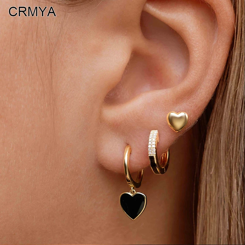 CRMYA Gold color Hoop Stud Drop Earrings For Women Classic Piercing Heart Stud Dangle Earring 2022 Party Jewelry Wholesale