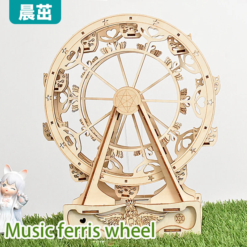 

City Friends DIY Wooden Rotatable 3D Ferris Wheel Building Blocks Kit Assembly Puzzle Assembled Toy for Children Christmas Gift