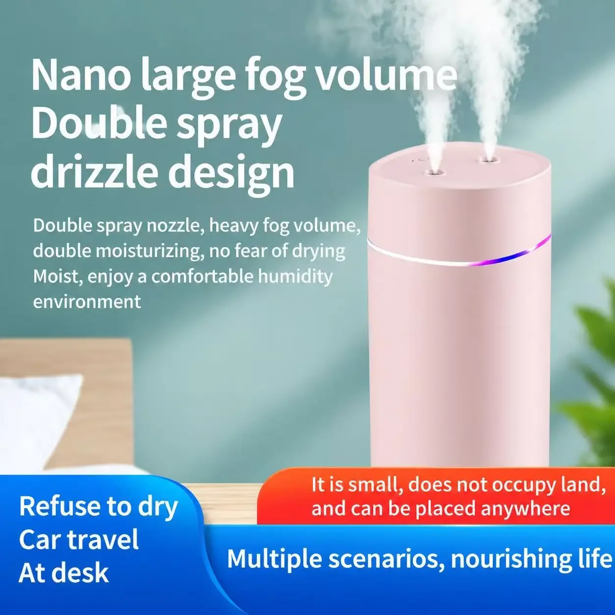 Dual-Nozzle USB Humidifier | 600ml/H Super Mist & Ultra Quiet | Car/Home Moisturizing Device