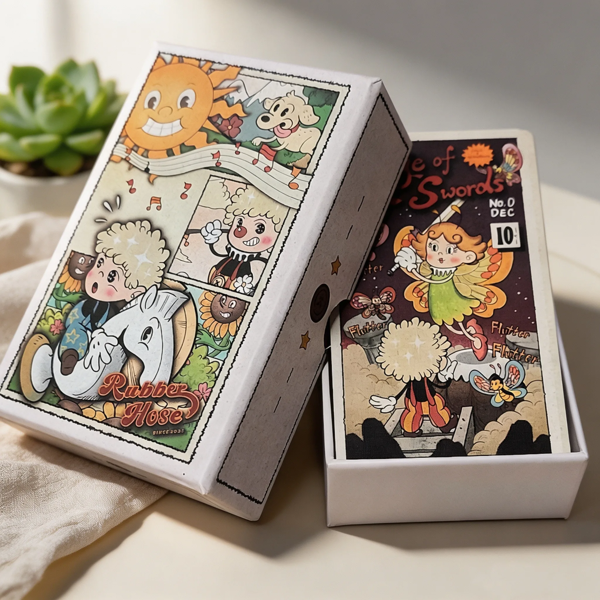 Jeu de cartes de tarot vintage en caoutchouc, dans une boîte rigide, 78 cartes de tarot à motifs de dessins animés anciens, 12*7cm, doublement gaufrées
