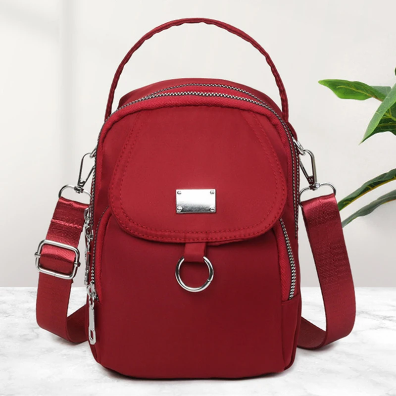 1Pc Lady Casual Messenger Bag Shoulder Bag Solid Color Multi-function Purse Multi-layer Lightweight Oxford Handbag Crossbody