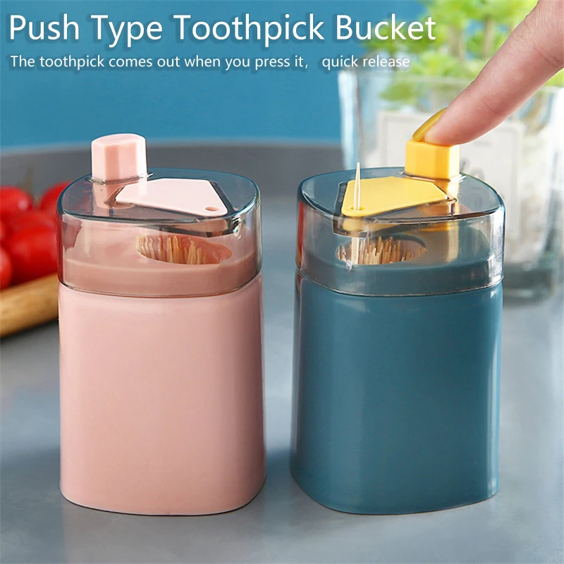 Toothpick Container Portable Automatic Pops Up Press Automatic Sign-out Nordic Style Dustproof Dining Table Toothpick Dispenser