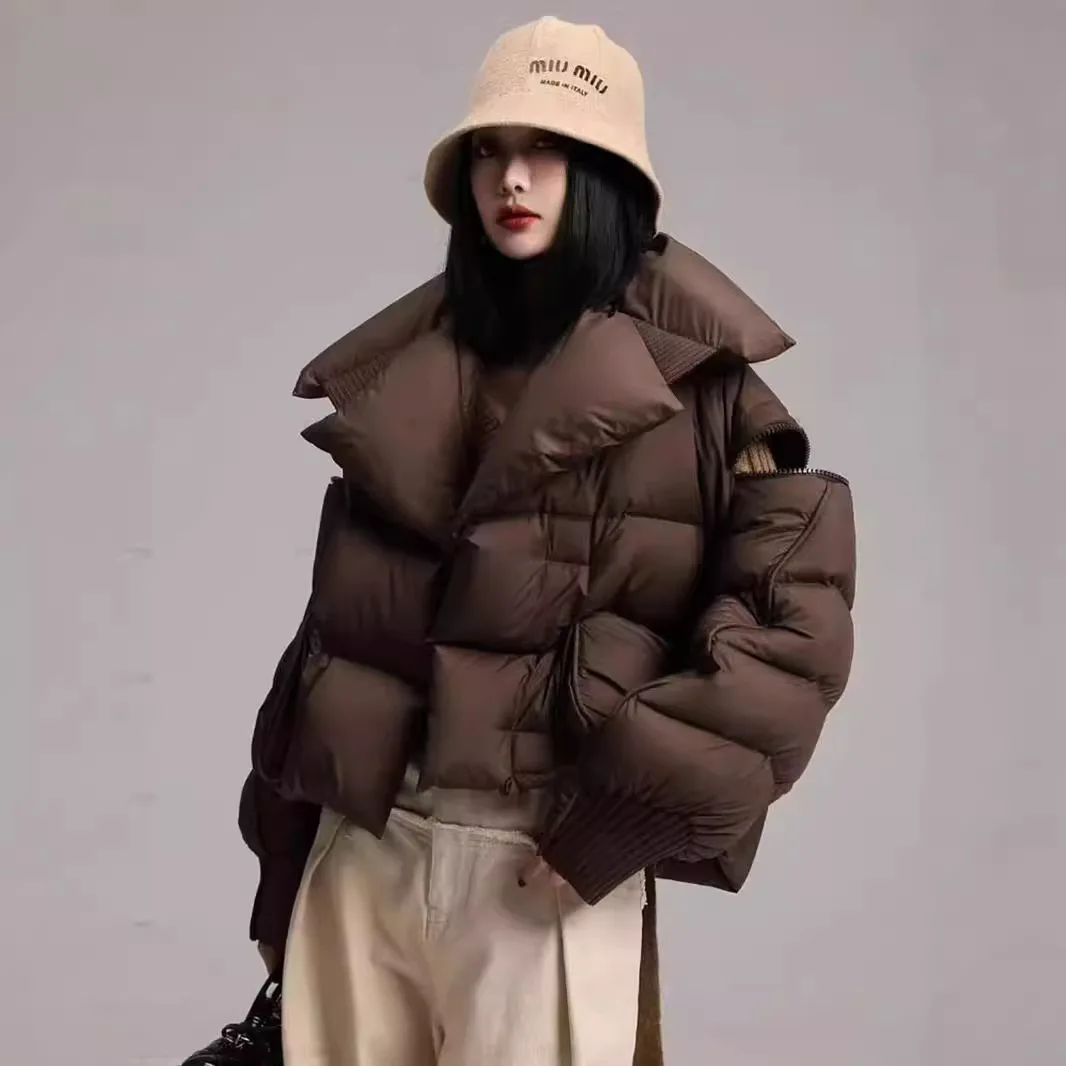 المرأة الأبيض بطة أسفل معطف الإناث الشتاء سترة منفوخة قصيرة الشارع الشهير أسفل سترة دافئة سترات الأكمام القابلة للإزالة أبلى #1