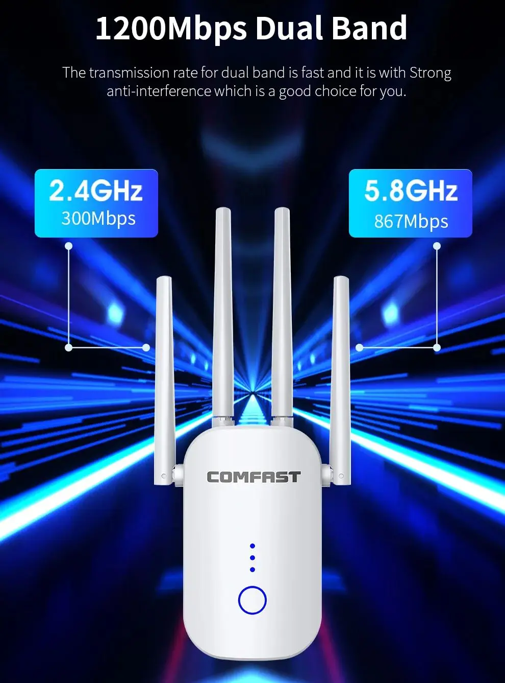 Imagem -02 - Comfast-amplificador Repetidor Wifi Extensor de Alcance sem Fio 1200mbps 4x3 4x4 Antena wi fi Router Booster Cf-wr758acv3