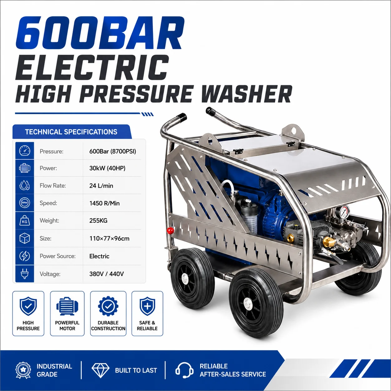 8700PSI 600Bar SS304 380V Elec - Pressure Washer Electric recension och pris