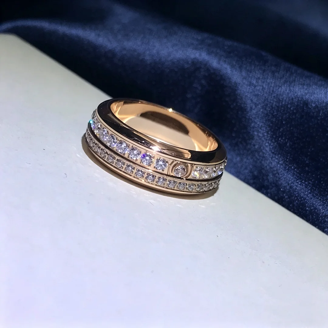 Fine Jewelry Double Row Diamond Rotating Ring  Love Ring for Men and Women,Sweet Wedding Jewelry Anniversary Gift - view 4
