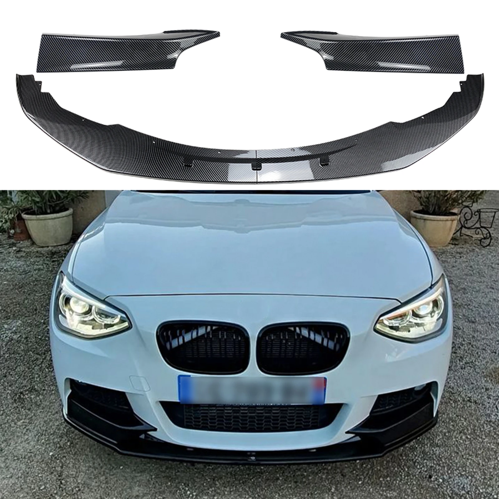 

Carbn Fiber Look Front Bumper Splitter Blade Lip+Side Spoiler Cover Trim For BMW 1 Series F20 F21 M Sport 2011-2015 118i 120i