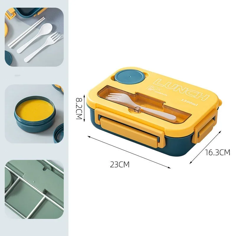 1pc 1300ML 4 Griglie Lunch Box con Tabieware, Microwavabie Lavastoviglie Cieaning Bento Box ermetico per Studenti Aduits Schooi Office