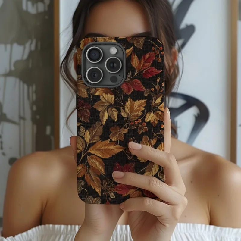 Vintage Fall Harvest Leaves Phone Case For IPHONE 16 15PRO MAX 14 13 12 11 Acrylic TPU Two in one magnetic Phone Cases