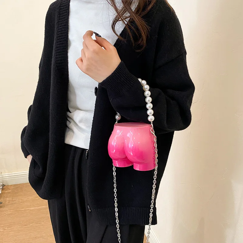 Chain Cross Body Pouch Niche Design Butt Shape Evening Clutch Purse Luxury For Women Golden Acrylic Dinner Party Funny Bag