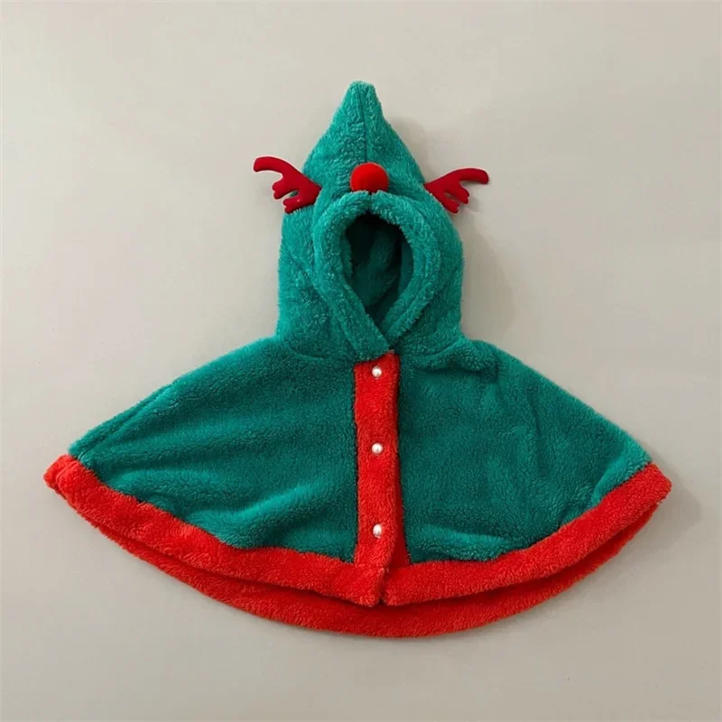 Christmas Winter Baby Boys Girls Cloak Coat Thick Baby Cloaks Red/Green Festival Clothing Cartoon Deer Horn Hooded Windproof