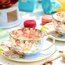 200ML, fine bone china coffee cup with saucer, pumpkin floral design, porcelain tea cup set, country mugs coffee cups, ceramic