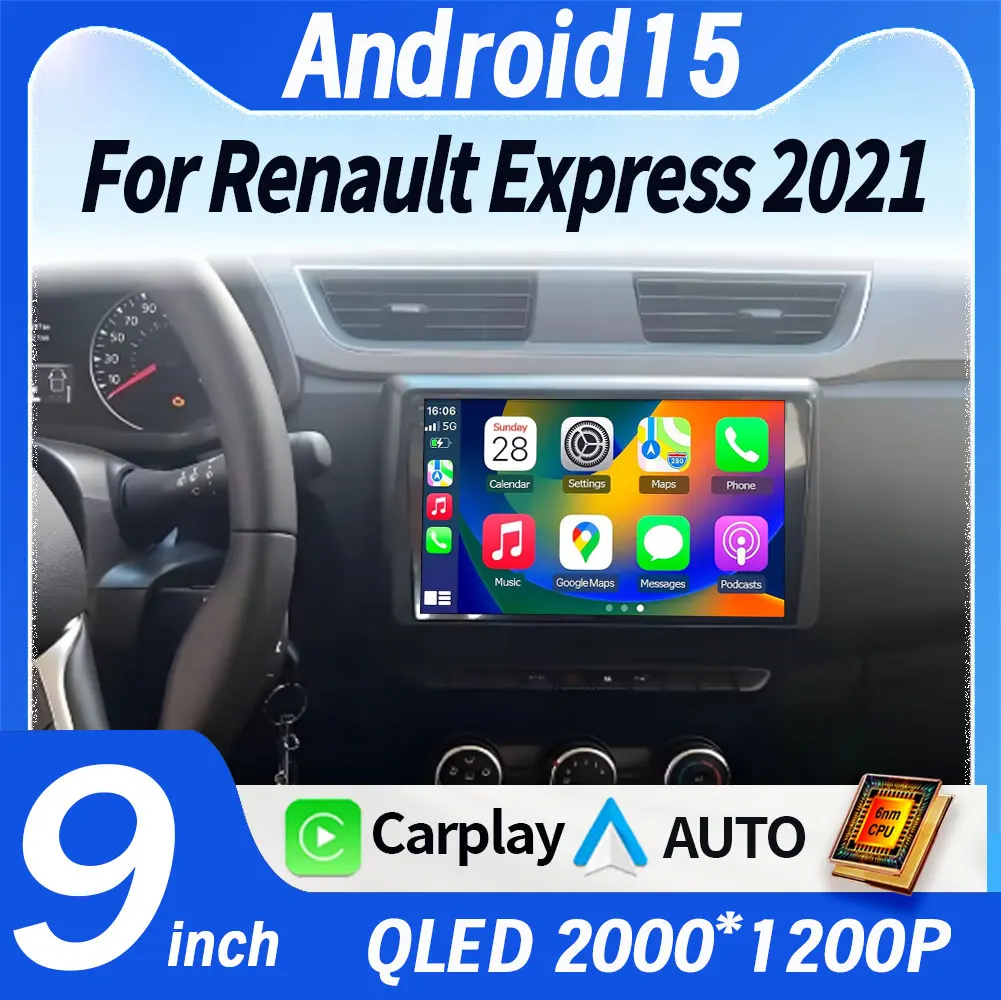 Android 15 para Renault Express 2021 Radio de coche reproductor Multimedia de vídeo navegación GPS automática Audio Autoradio Carplay 360 cámara RDS