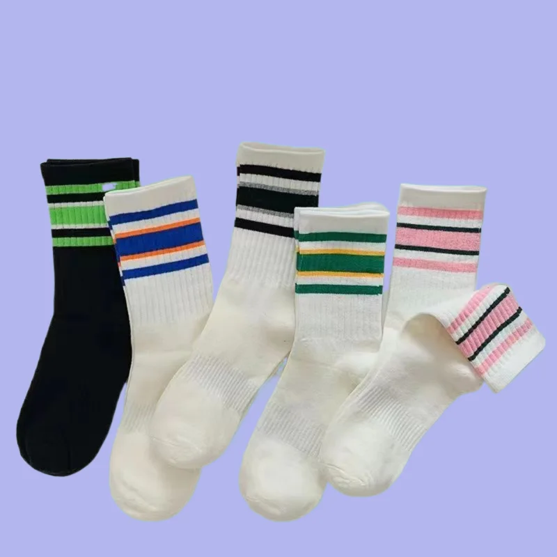 5/10 Pairs New High Quality Mid-tube Women's Casual Socks Fashion Breathable Casual Women's Socks Cotton Women Stripe Socks