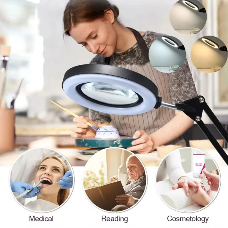 72LED 8X/10X NEW Illuminated Magnifier USB 3 Colors LED Magnifying Glass for Soldering Iron Repair/Table Lamp/Skincare Beauty image 2