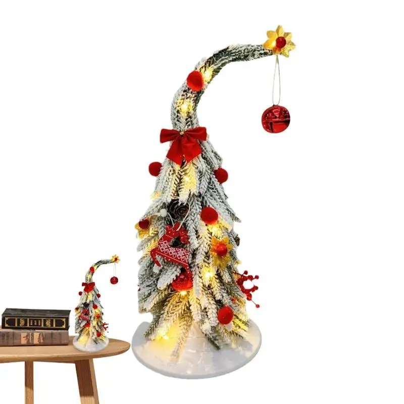 Table Top Christmas Trees With Lights 13.8 Inches Bendable Miniature Christmas Tree With LED Lights Home Ornaments Collectible