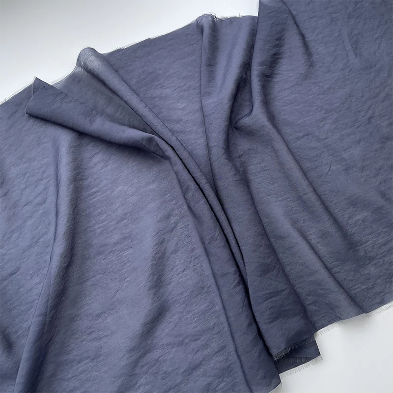Tkanina Fabric Island, jednolity kolor, półprzezroczysta, ciemnoszaro-niebieska, perłowa, jedwab, len, tencel, tkanina modowa lenowa, Hanfu, styl starożytny