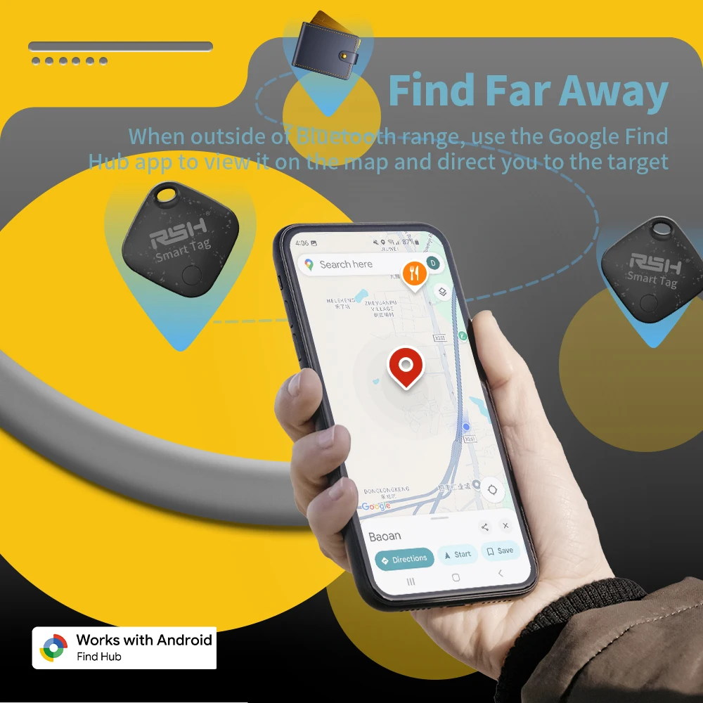 RSH Official Brand 1/ 4PCS GPS Tracker Android Positioning Device Cool Fashion Vehicle locator Pet Tracker via Google's Find Hub