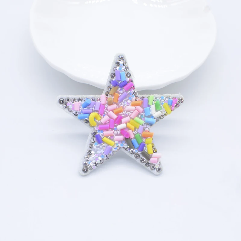 6Pcs 48mm Colorful Clay Sprinkle Star Rhinestone Applique for DIY Clothes Decor Patches Headwear Hair Clips Bow Accessories