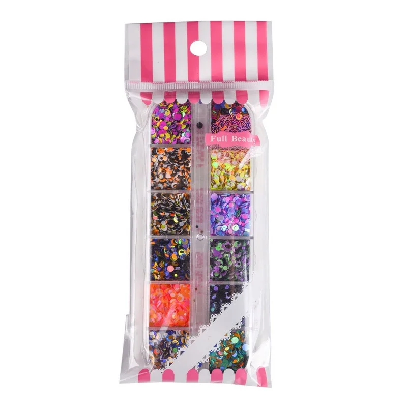 12 griglie paillettes ultrasottili nail art glitter mini paillette decorazioni per unghie rotonde colorate 3d accessori per manicure di dimensioni miste