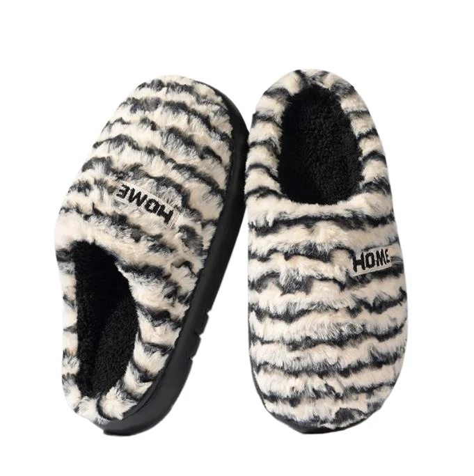 

Зимние женские тапочки в полоску, модные Нечеткие меховые Нескользящие мягкие подошвы, уличные домашние теплые удобные мужские плюшевые домашние туфли для пары
