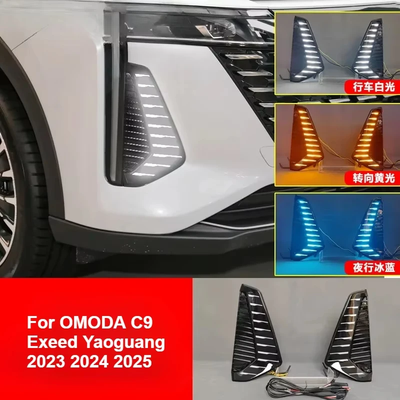 

For OMODA C9 Exeed Yaoguang 2023 2024 2025 Led Daytime Running Light Front Fog Lamp Flowing Turn SignaModification Accessories