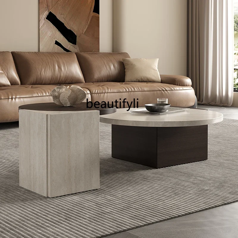 New  Natural travertine coffee table combination living room special-shaped creative designer marble high-end tea table