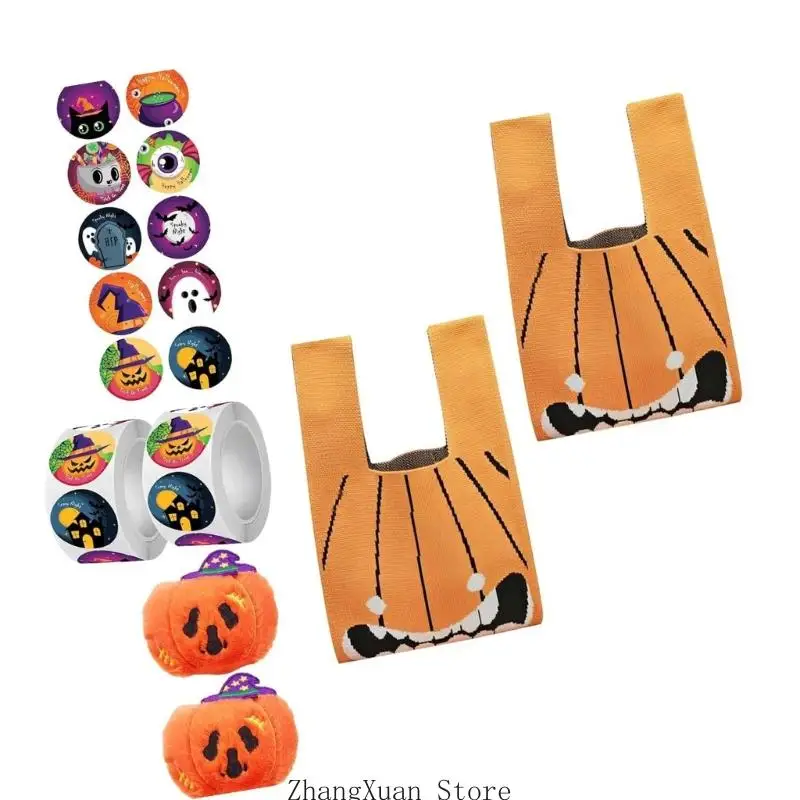 Halloween-Leckereien-Wickelbeutel-Set mit Polyester-Süßigkeitsbeutel, Aufkleber-Sortiment zum Basteln und tragbarer – Detail 4