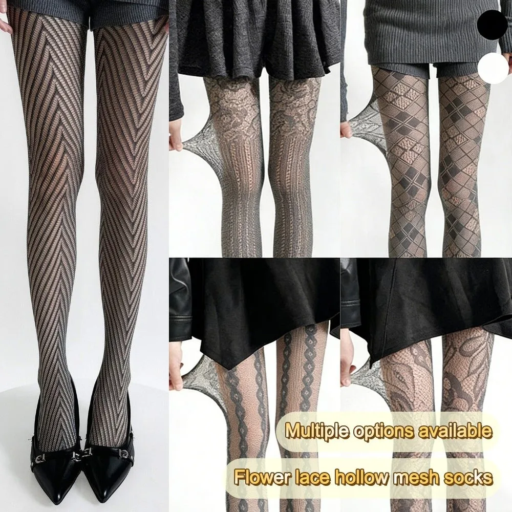 Personality Thin Floral Lace Tights Breathable High Elastic Fishnet Stockings Sexy Hipster Leggings Daily Wear