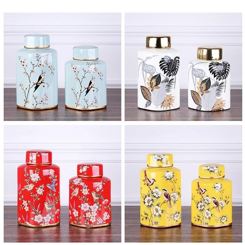 American Country Ceramic Vase Floral Decoration Home Living Room Dining Table Candy Dried Fruit Storage Jar