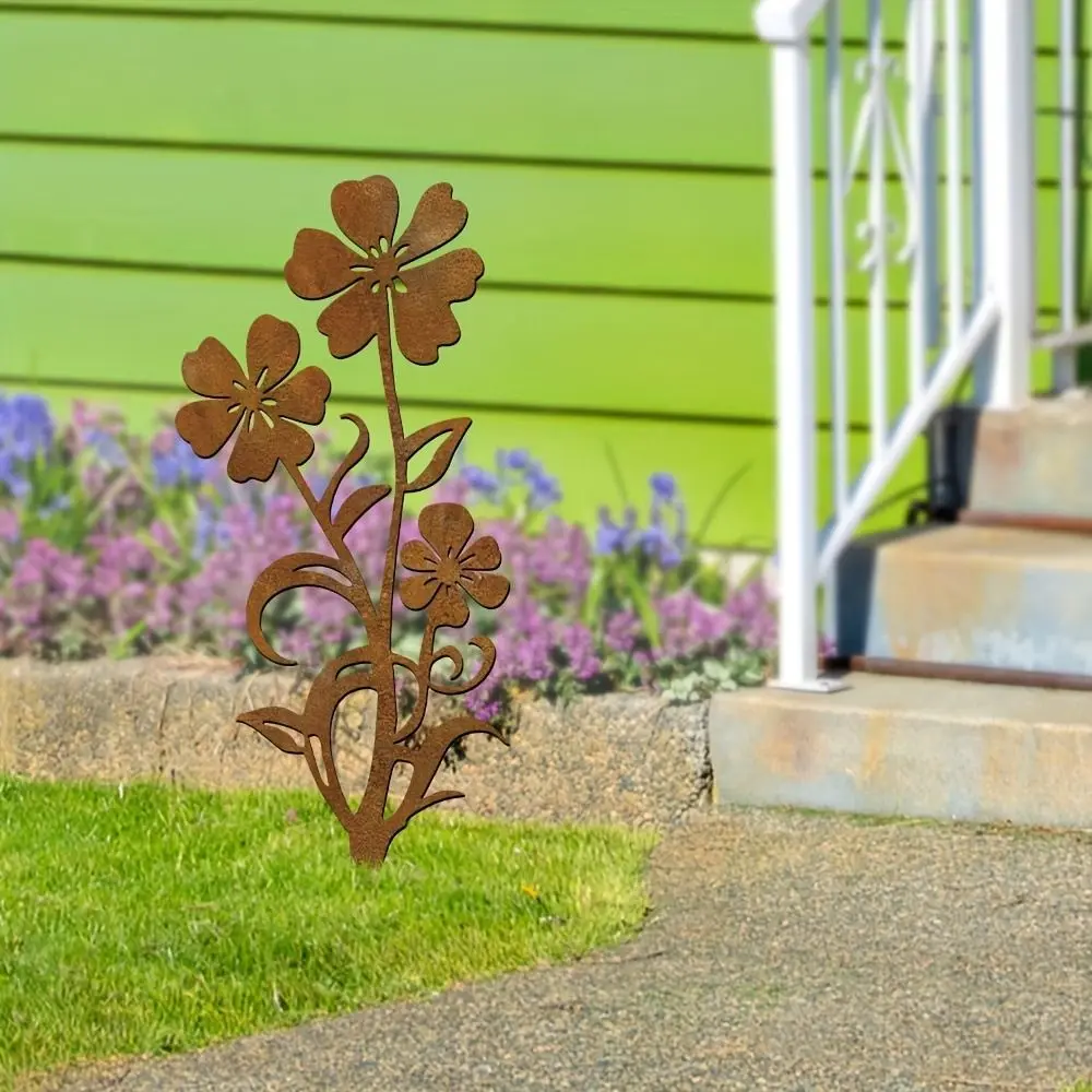Creative Metal Decorative Rusty Stake Antique Design Art Ground Stake Plant Shaped Floor Plugs Bonsai