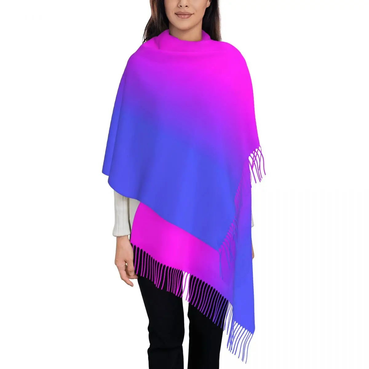 

Neon Ombre Scarf Blue and Pink Warm Soft Shawls and Wraps with Tassel Ladies Popular Head Scarves Winter Designer Foulard