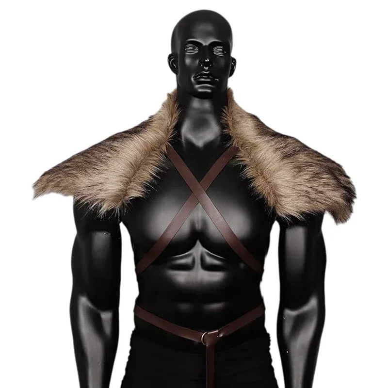 

Rugged Faux Fur Cape for Men Features Chest Strap and Thick Collar Great for Medieval Themed Halloween Outfits