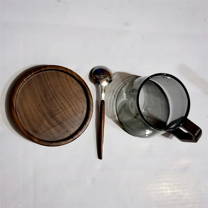 320ml American Latte Heat-resistant Glass Coffee Mug With Wooden Tray Spoon Milk Tea Cup Fresh Ground Cup Barista Cafe Access