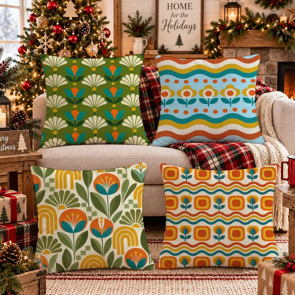 Mid-century Geometry Cushion Cover 1/4Pcs Soft Plush Throw Pillow Cover Double-Sided Print Sofa Living Room Decor