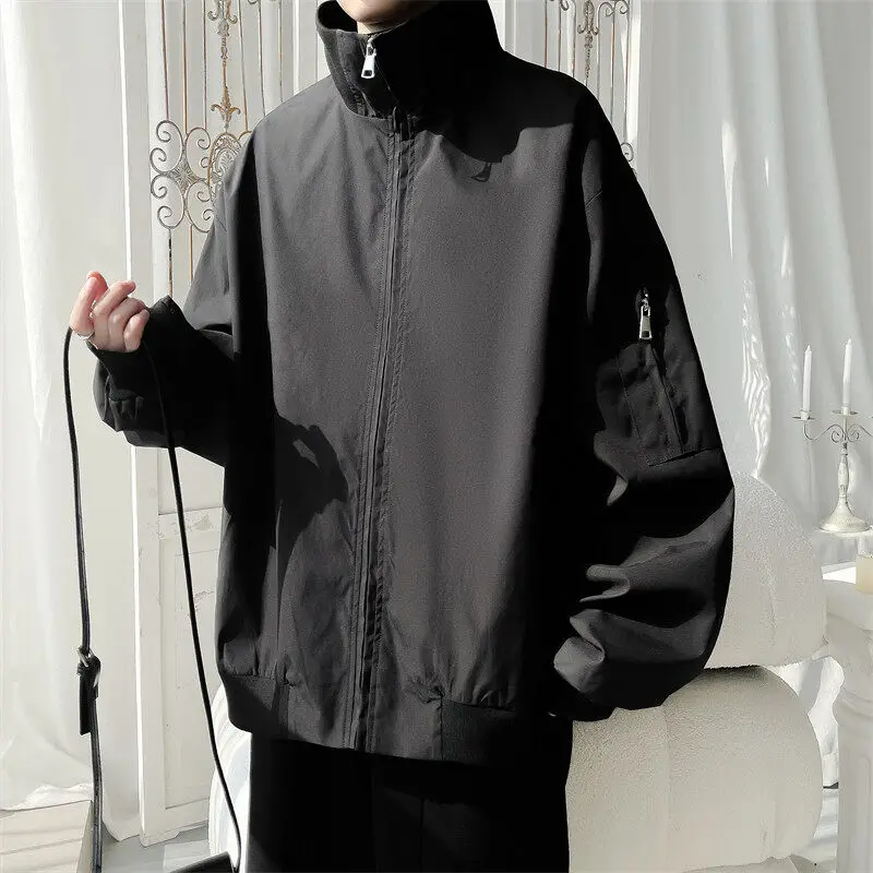 

Мужская куртка-пилот однотонного цвета, весна 2025, модная верхняя одежда свободного кроя, молодежная, из полиэфирного волокна, с длинными рукавами, весна-осень