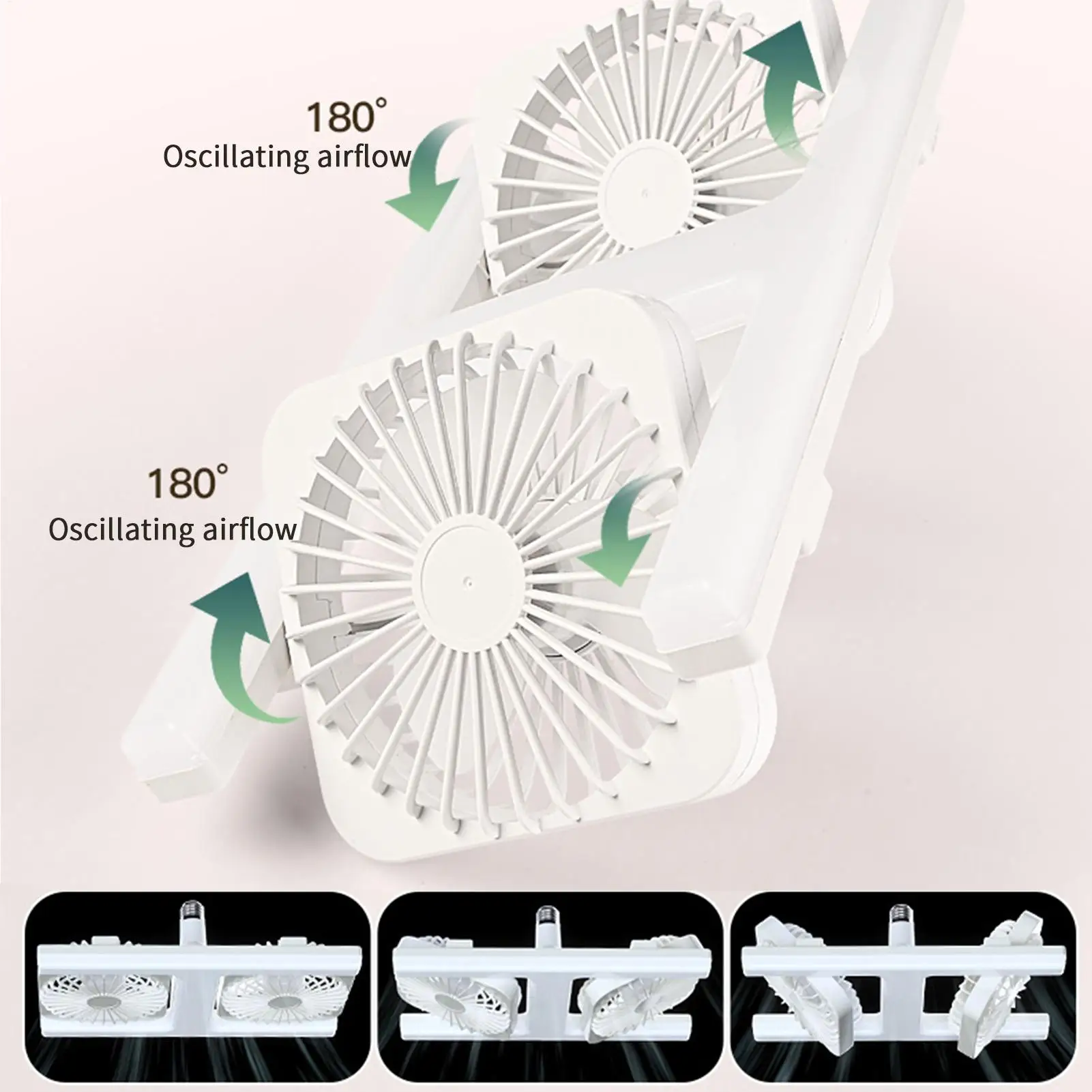 

Socket Ceiling Fan Double-Head 3-Speed Dimmable Small Ceiling Fans With Lights Bulb For Bedroom Kitchen Home Office Apartment