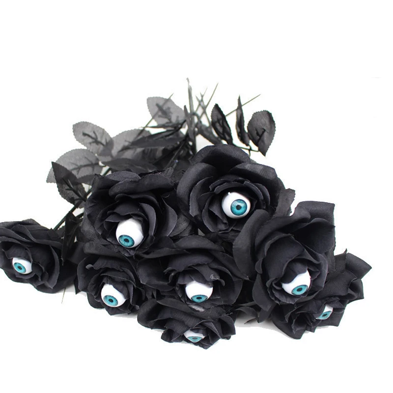 1/5Pcs Horror Artificial Flower With Eyeball Black Fake Flower Rose Halloween Cosplay Supplies Costume Home Party Decor Gift