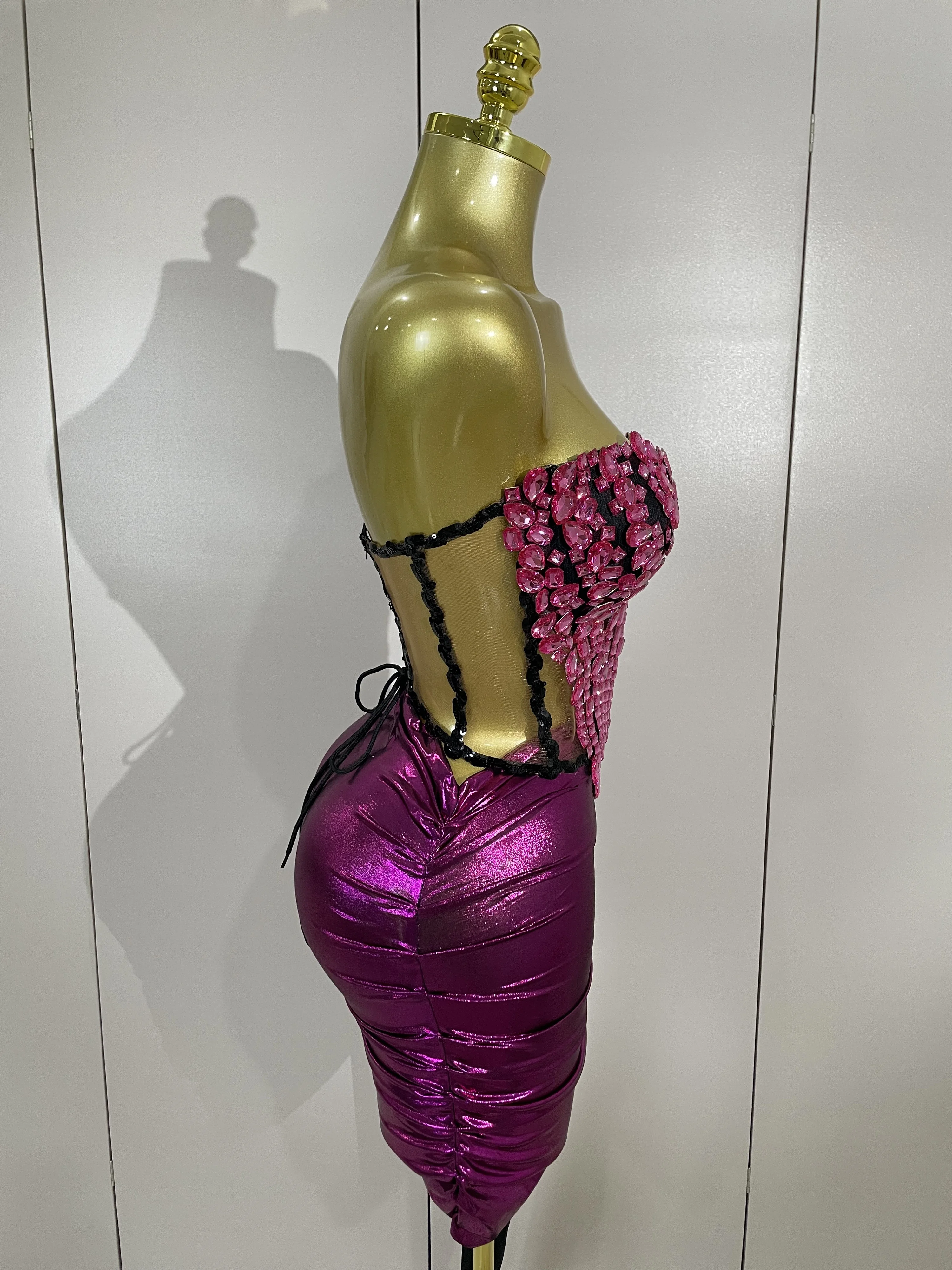 Femmes diamants scintillants cristaux maille courte deux pièces ensemble robe de luxe fête d'anniversaire célébration Sexy scène discothèque tenue