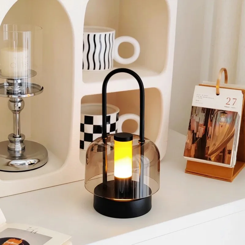 Touch three-color temperature stepless dimming portable desk lamp retro atmosphere bedroom bedside lamp charging portable night