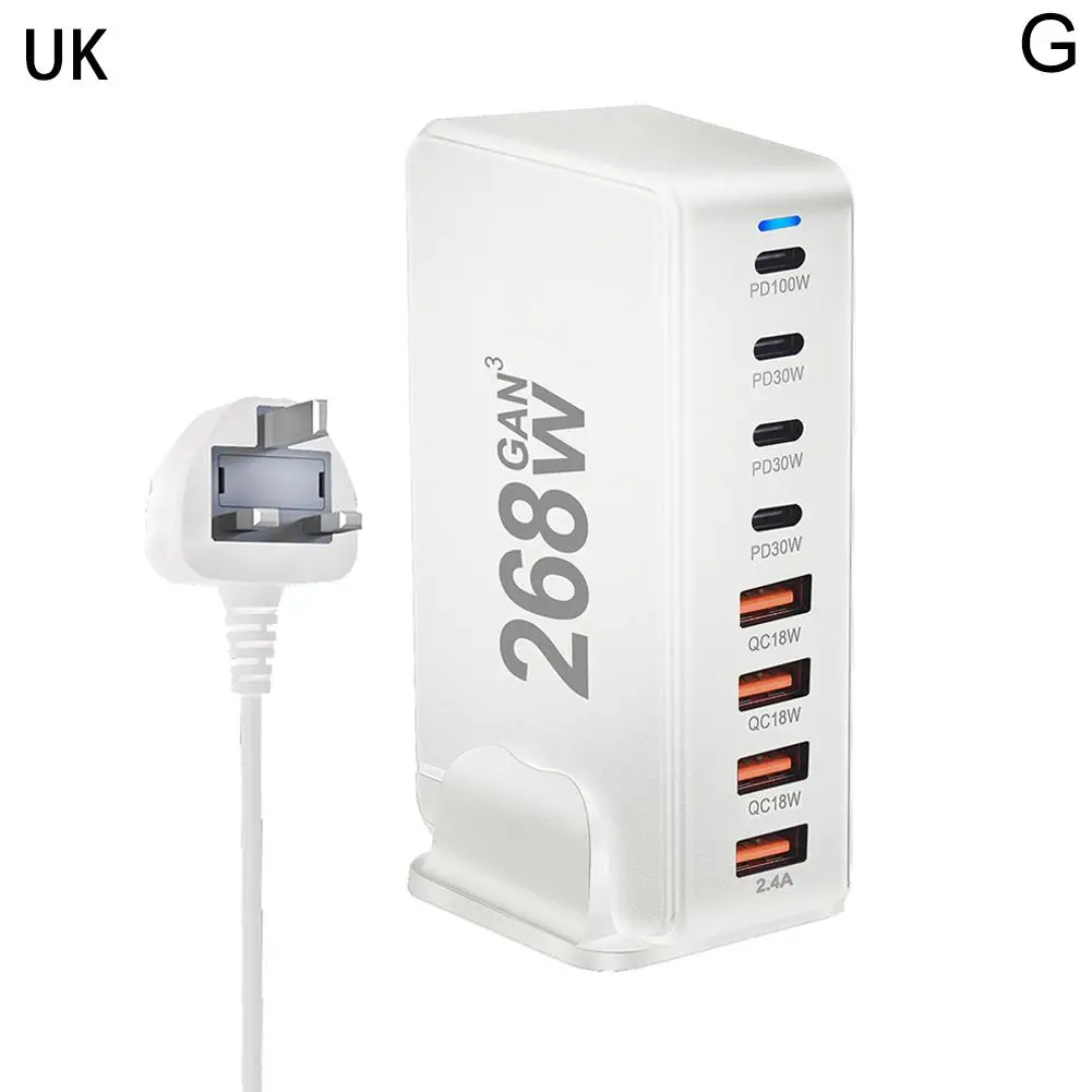 268W GaN Charging Station 8-port USB Type C PD Charger Desktop Base Fast Charging US EU UK AU Plug