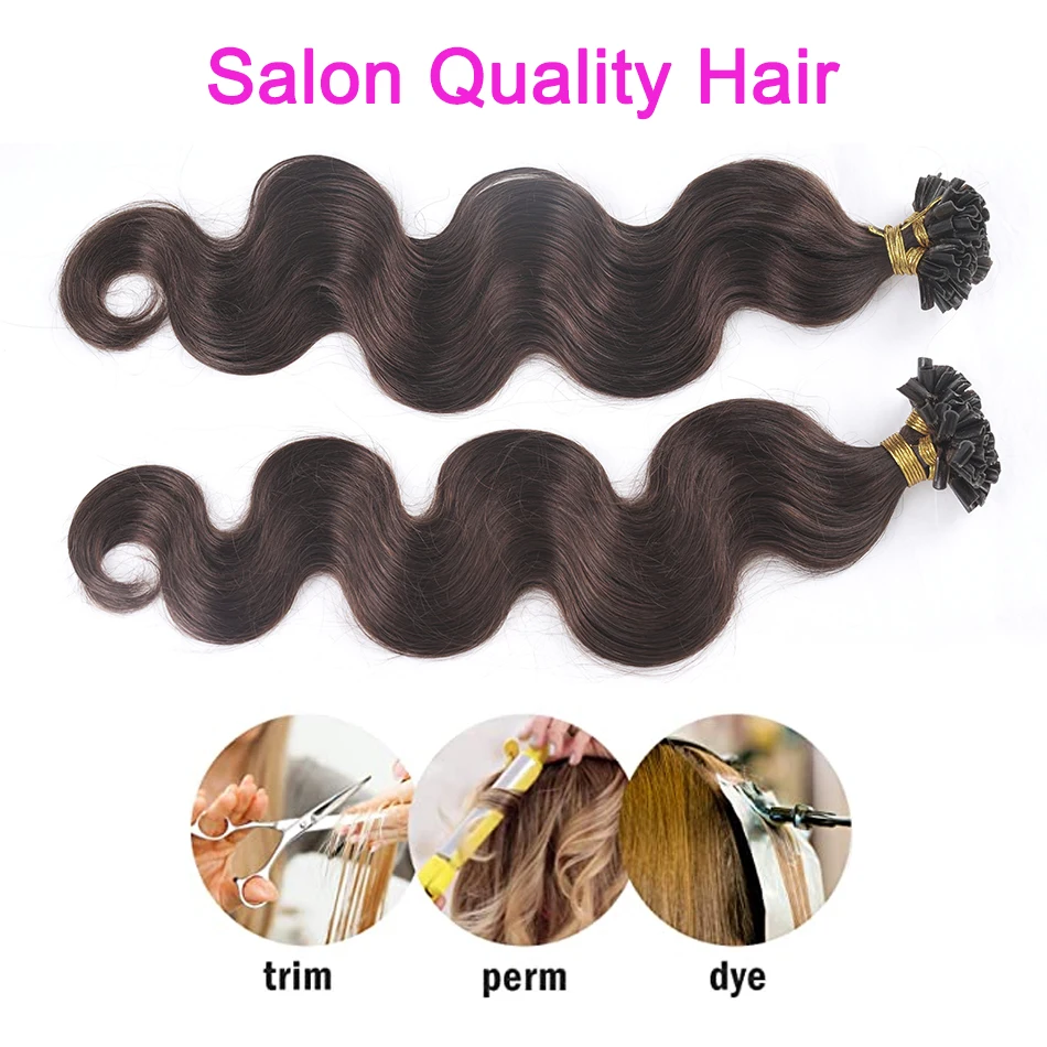 Nail U Tip Hair Extensions Human Hair Body Wave Brown U Tip Keratin Hair Extensions Balayage Nail Tips Extension Hair For Salon