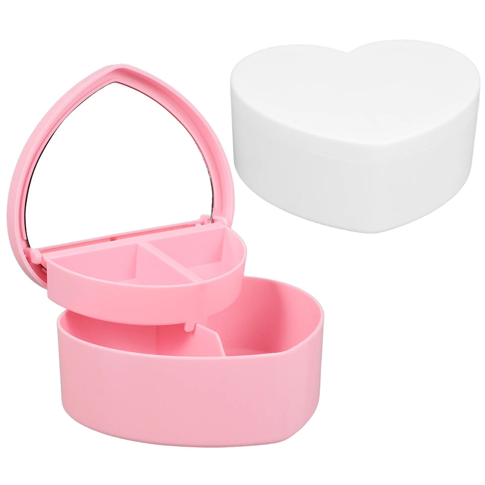 

2pcs Heart Shaped Jewelry Box Dual-Layer Storage Organizer Compact Trinket Box With Mirror For Girls Small Plastic Decorative